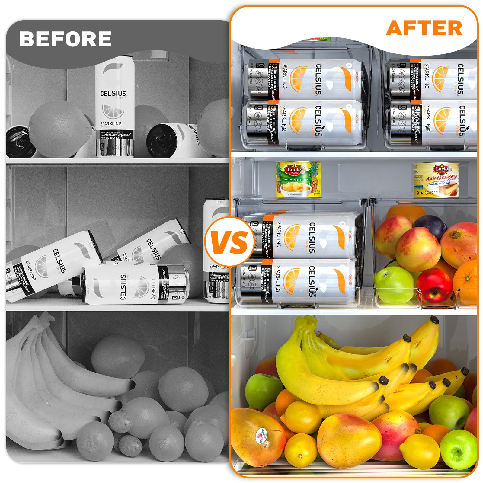 SCAVATA contenedor transparente para nevera, fácil acceso a 12 latas delgadas.