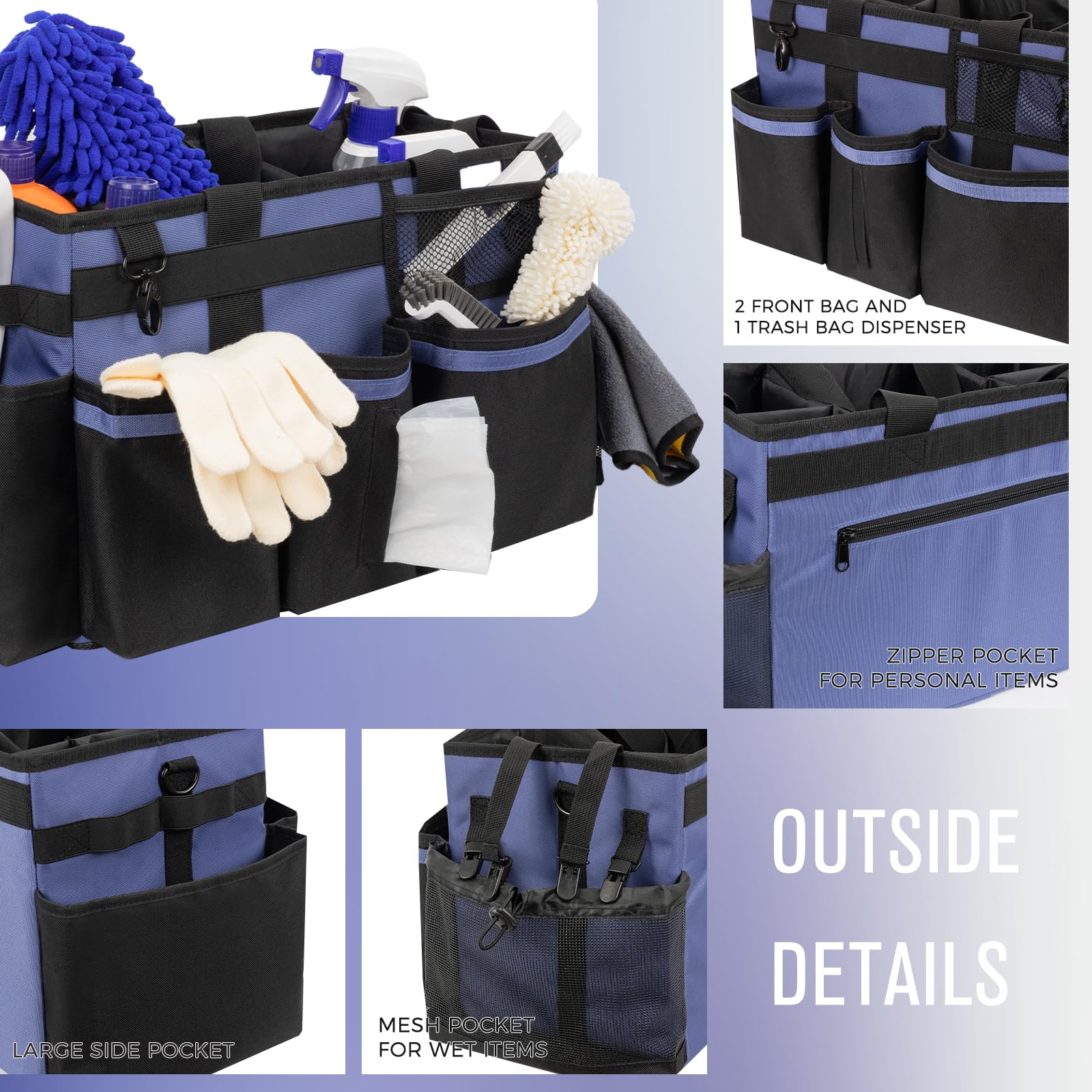 SCAVATA caddy cerúleo con 4 divisores plegables para organización.