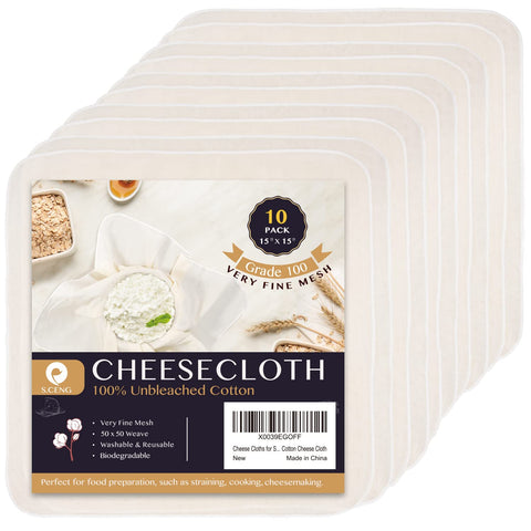 Gasa de queso S.CENG precortada 15x15, ideal para cuajar y colar quesos caseros.