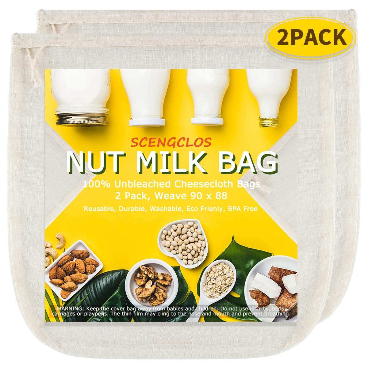 SCENGCLOS bolsas leche de nueces 90x88, filtrado rápido.