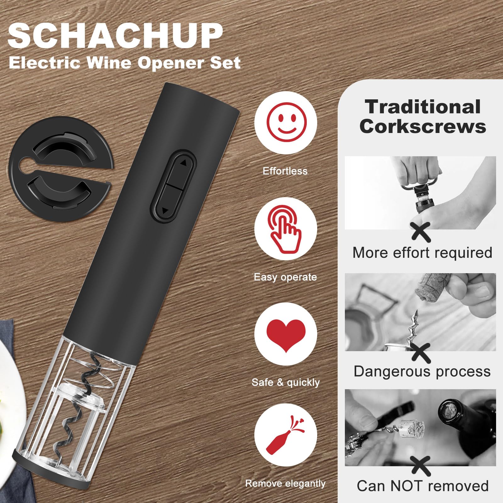 SCHACHUP destapador eléctrico, diseño portátil para fiestas y viajes