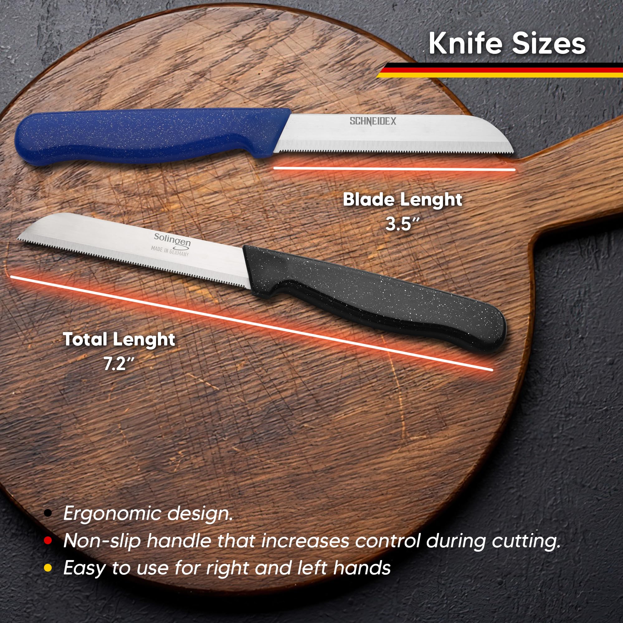 SCHNEIDEX, cuchillo pelador serrado para frutas, pelado suave y preciso.