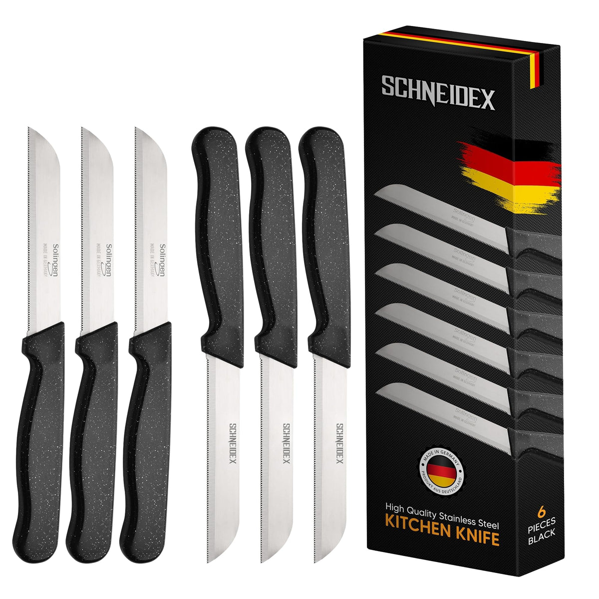 El cuchillo pelador serrado SCHNEIDEX en negro ofrece control de precisión para pelar en la cocina.