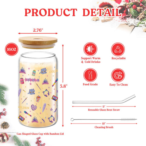 SCOPLOOP Kpop Purple Friendship Cup 16oz con tapa de bambú para salir.