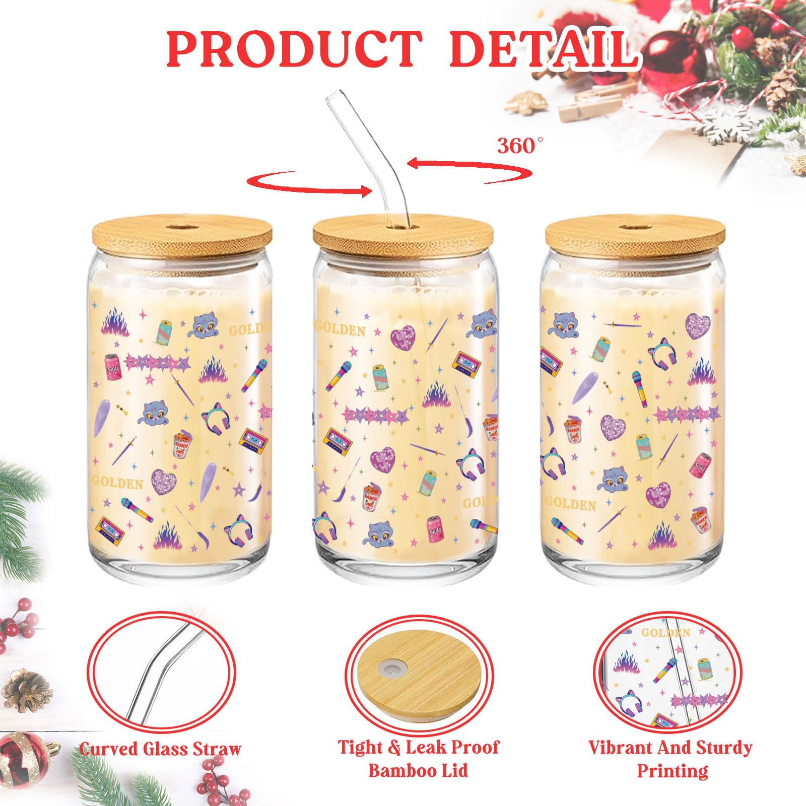 SCOPLOOP Kpop Purple Friendship Cup 16oz, detalle de vidrio transparente.