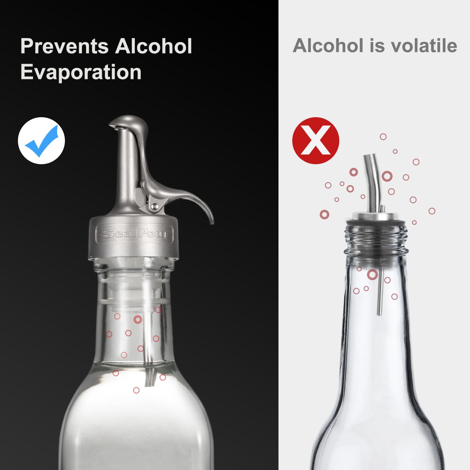 SealPour boquilla ajuste boca botella, compatible con tapas comunes