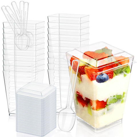 Copas SEANSDA 5 oz con tapas y cucharas, claras para servir postres con estilo.