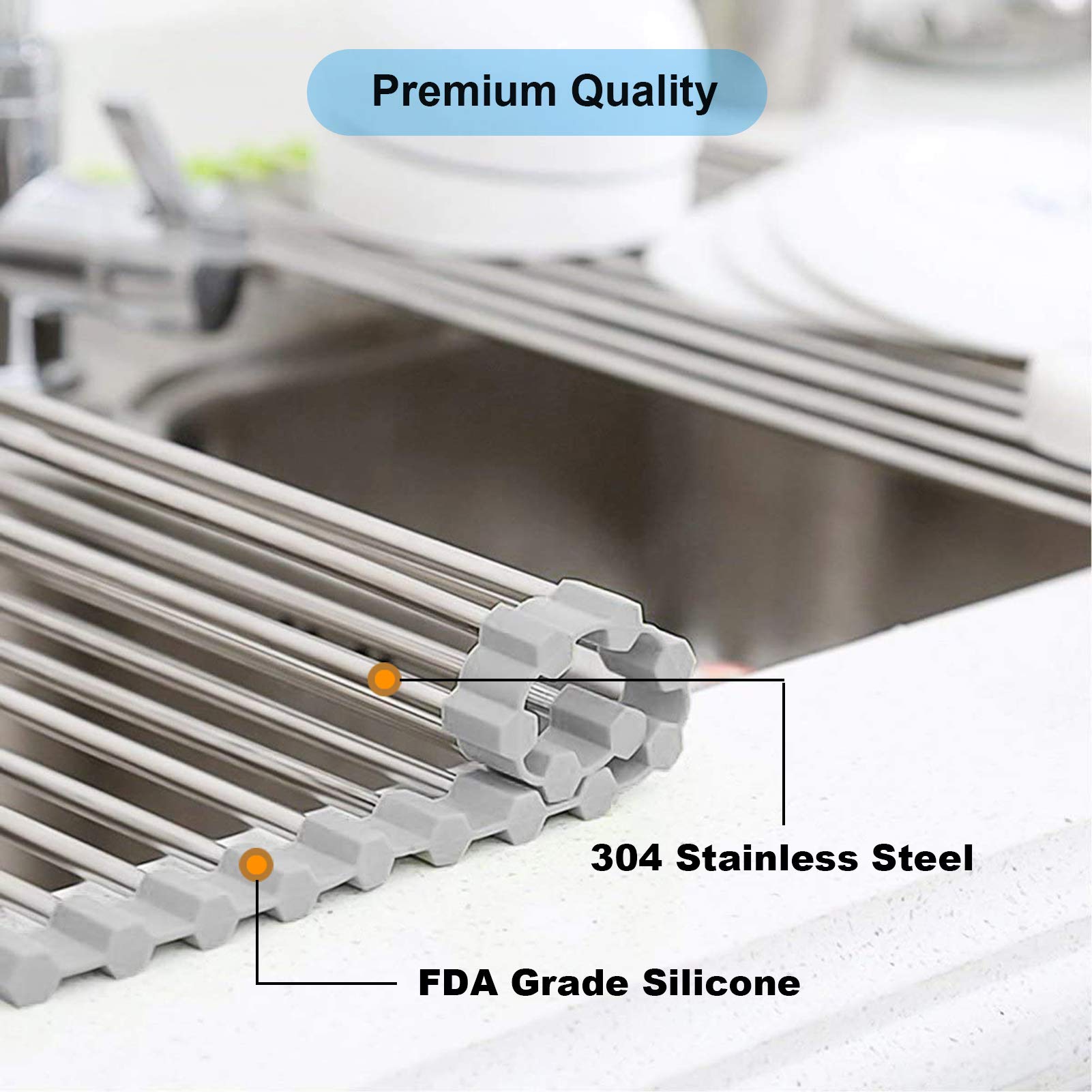 Searik escurridor con borde de silicona suave para protección de superficies.