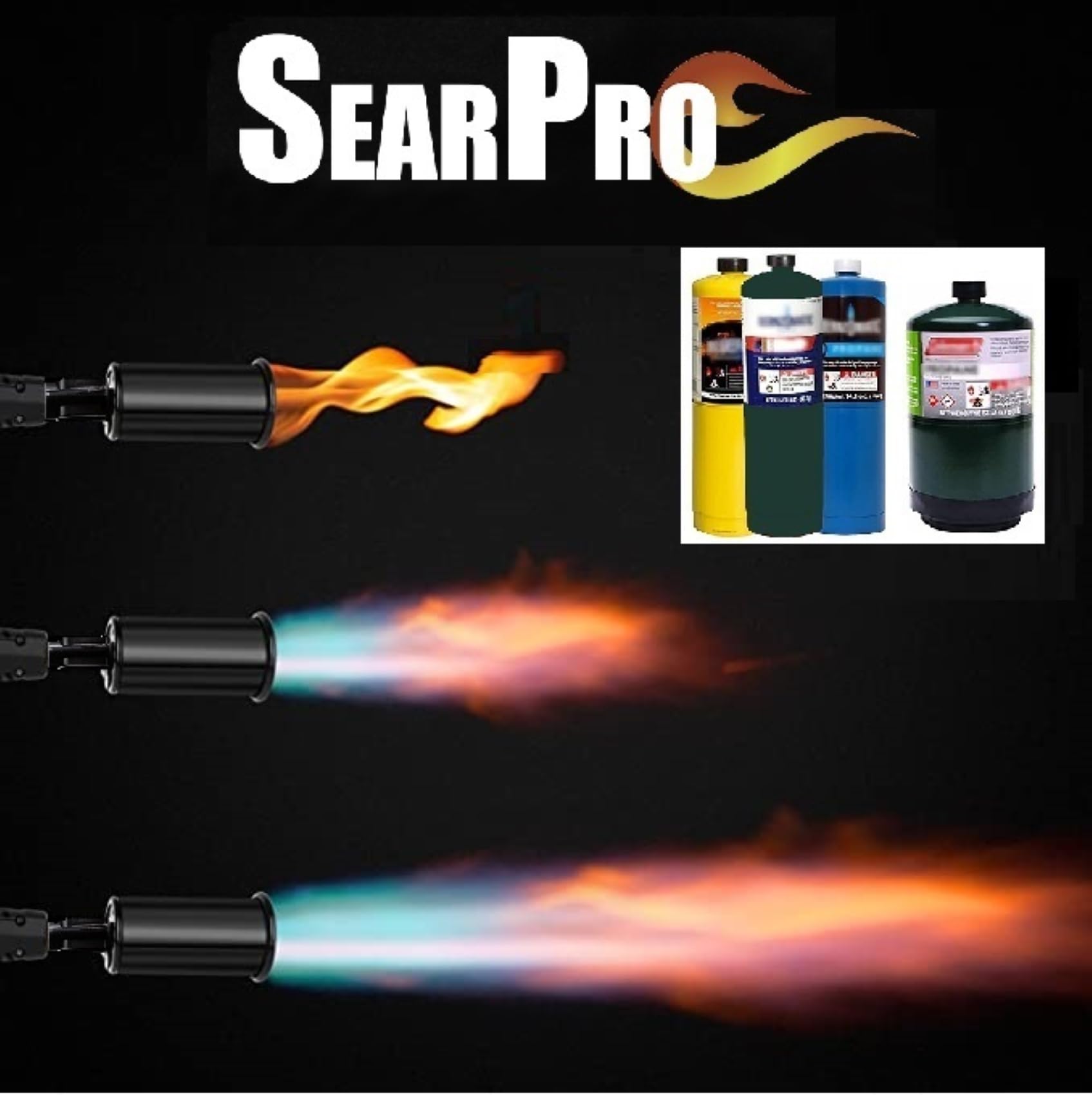 SearPro soplete compatible con tanques de butano para uso versátil.