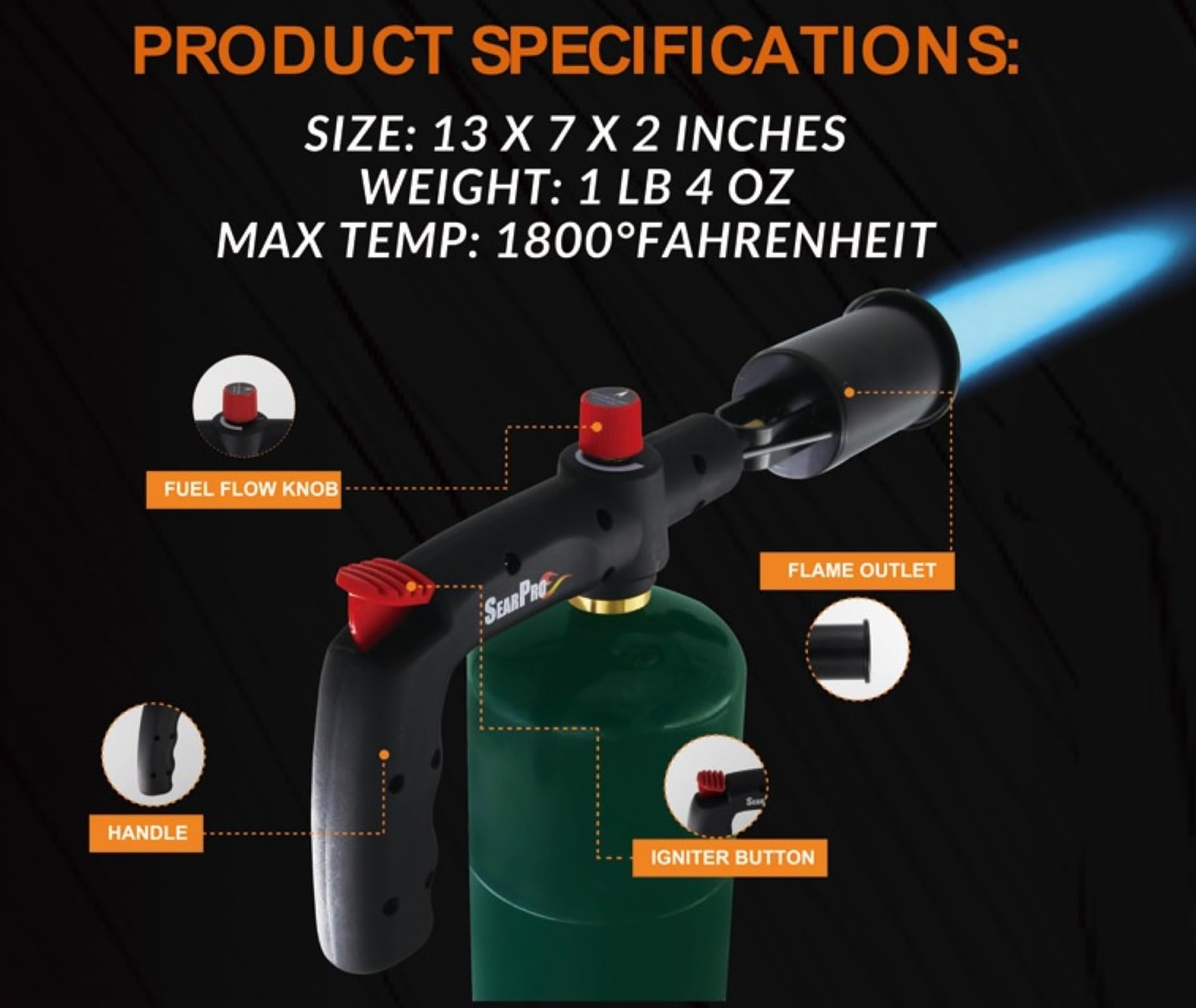 SearPro flama ajustable para control preciso durante el sellado.