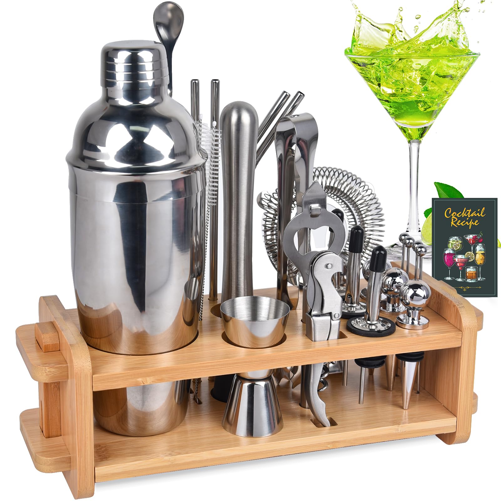 Estante de bambú de Secilla para ordenar utensilios de coctelería en casa.