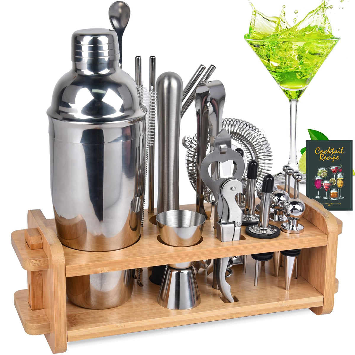 Estante de bambú de Secilla para ordenar utensilios de coctelería en casa.