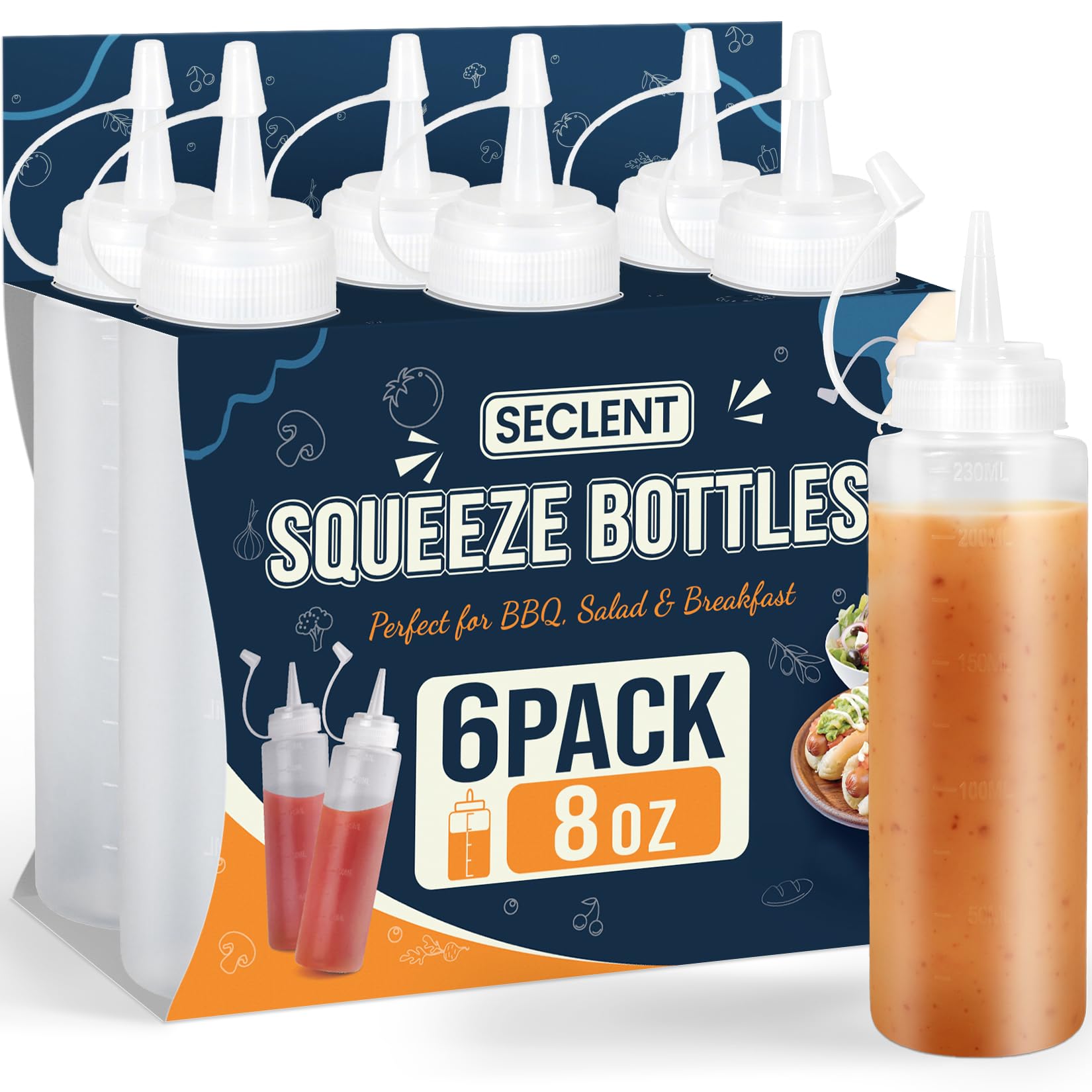SECLENT botella exprimidora de 8 oz para salsas, ideal para dosificar con precisión.