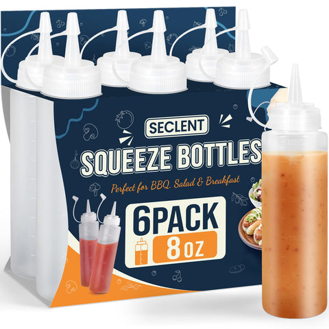 SECLENT botella exprimidora de 8 oz para salsas, ideal para dosificar con precisión.