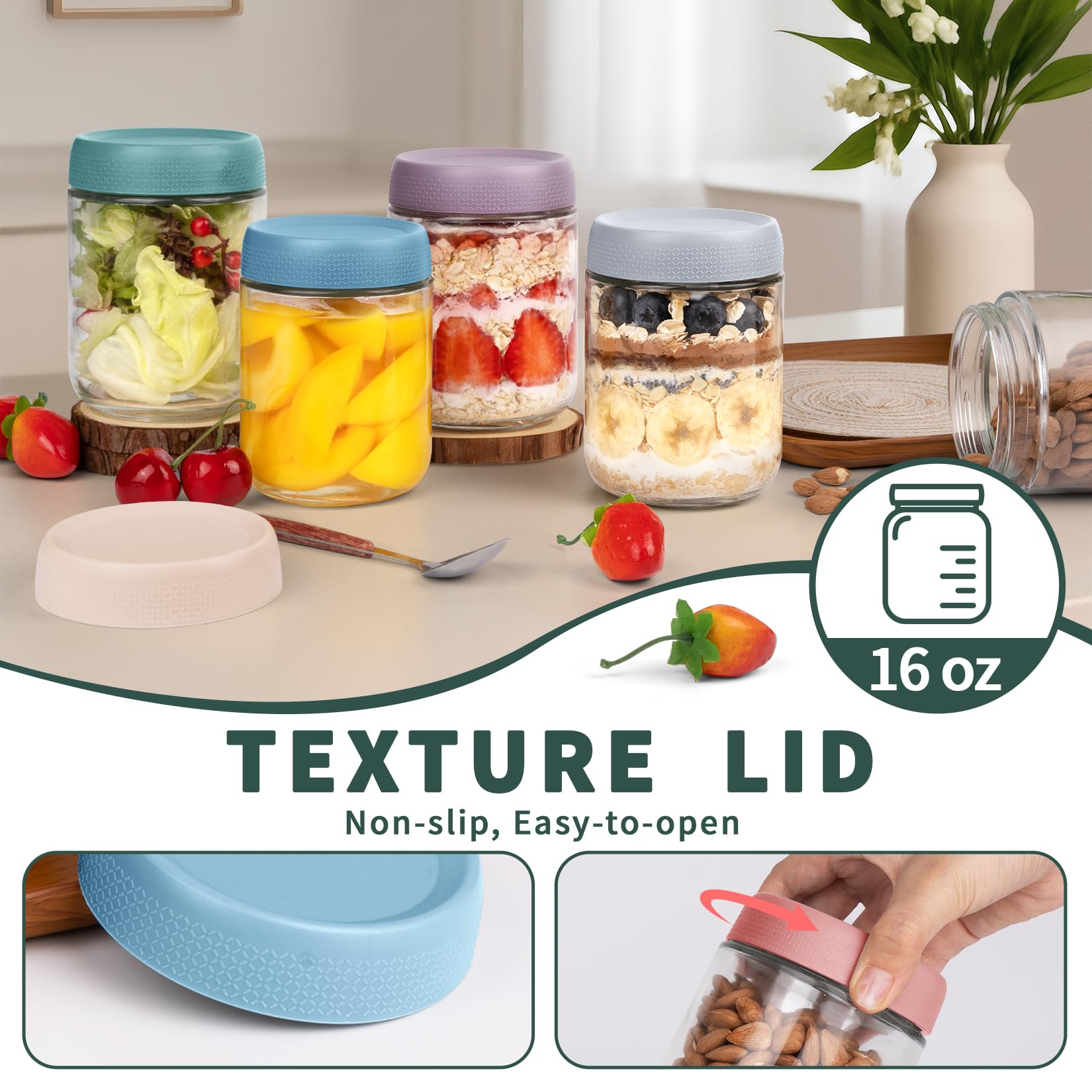 SECLENT tapas herméticas de vidrio de 16 oz para sellado seguro