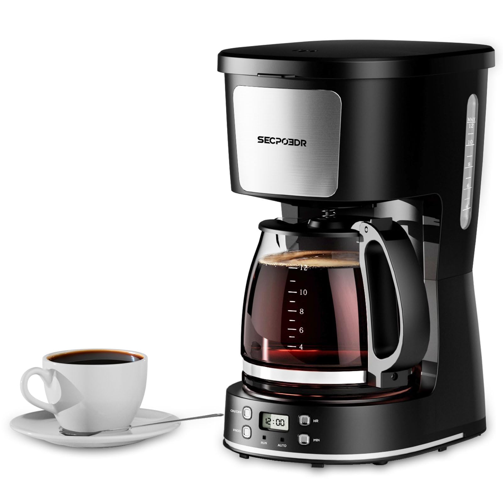 SECPOEDR cafetera goteo 12 tazas, jarra de vidrio lista para familias