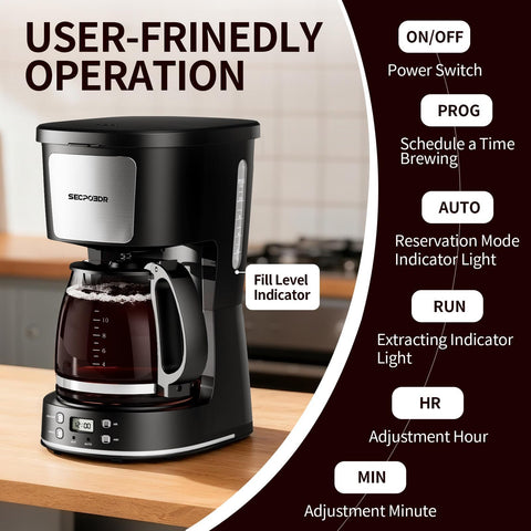 SECPOEDR cafetera goteo programable 24 horas, programación flexible
