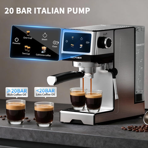 Secpoedr máquina espresso 20bar panel táctil, control rápido de intensidad.