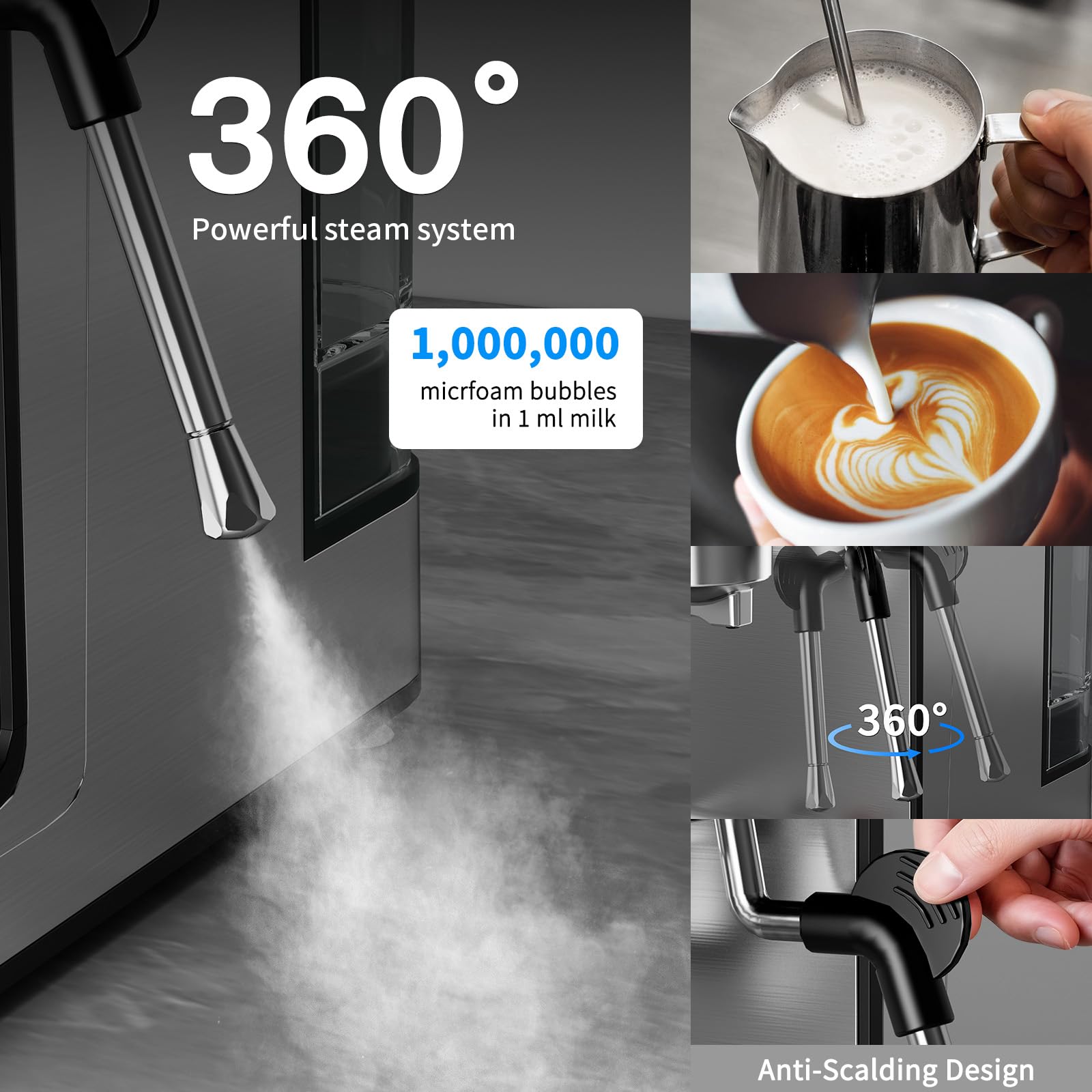 Secpoedr espresso latte art, superficie suave para decorar bebidas.