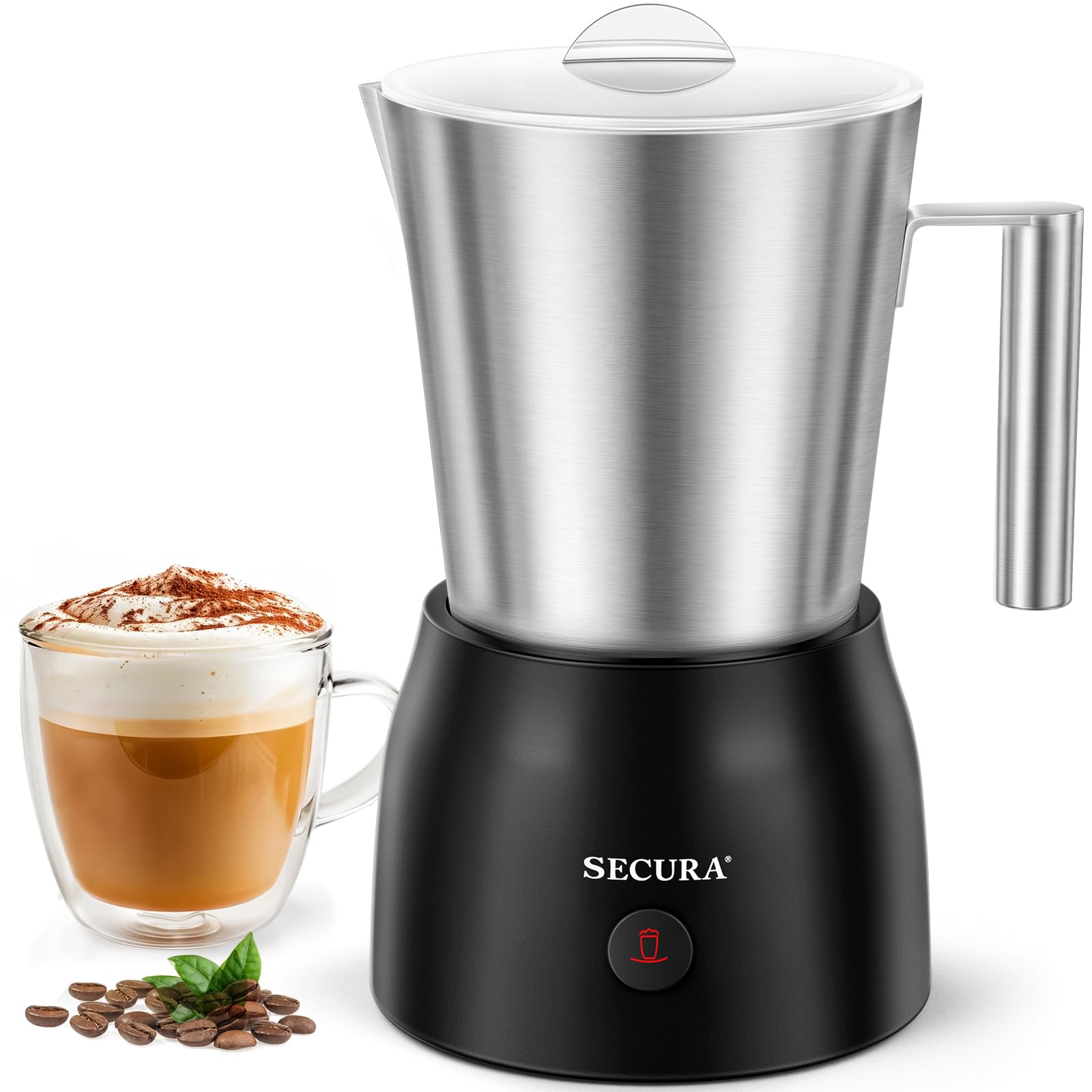 Secura batidora-leche-electrica-17oz espumando leche para latte en casa