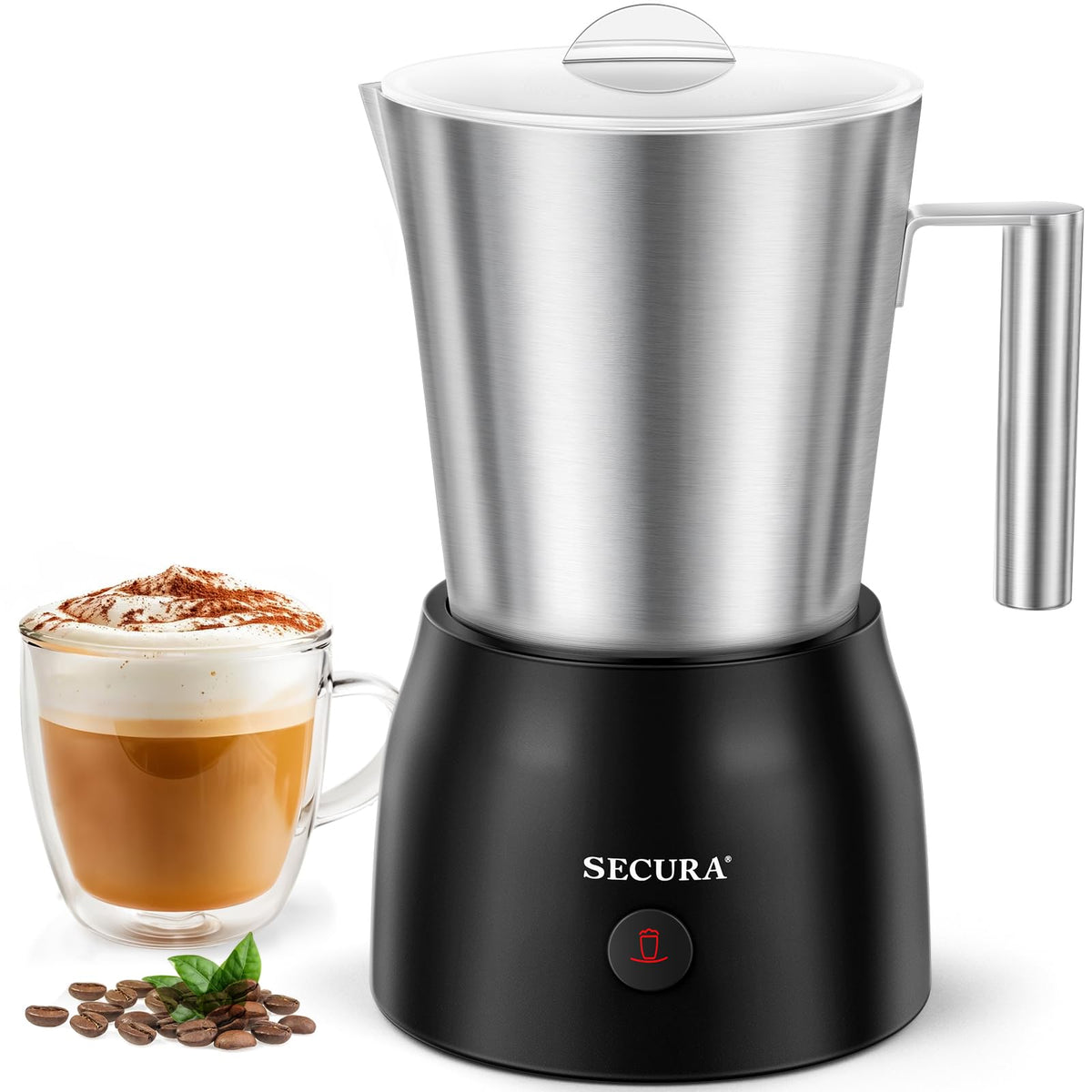 Secura batidora-leche-electrica-17oz espumando leche para latte en casa