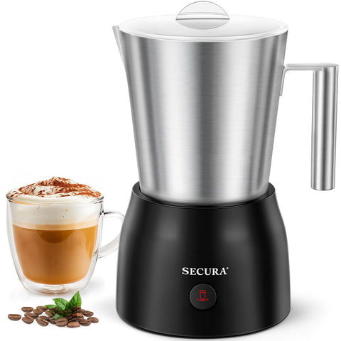 Secura batidora-leche-electrica-17oz espumando leche para latte en casa
