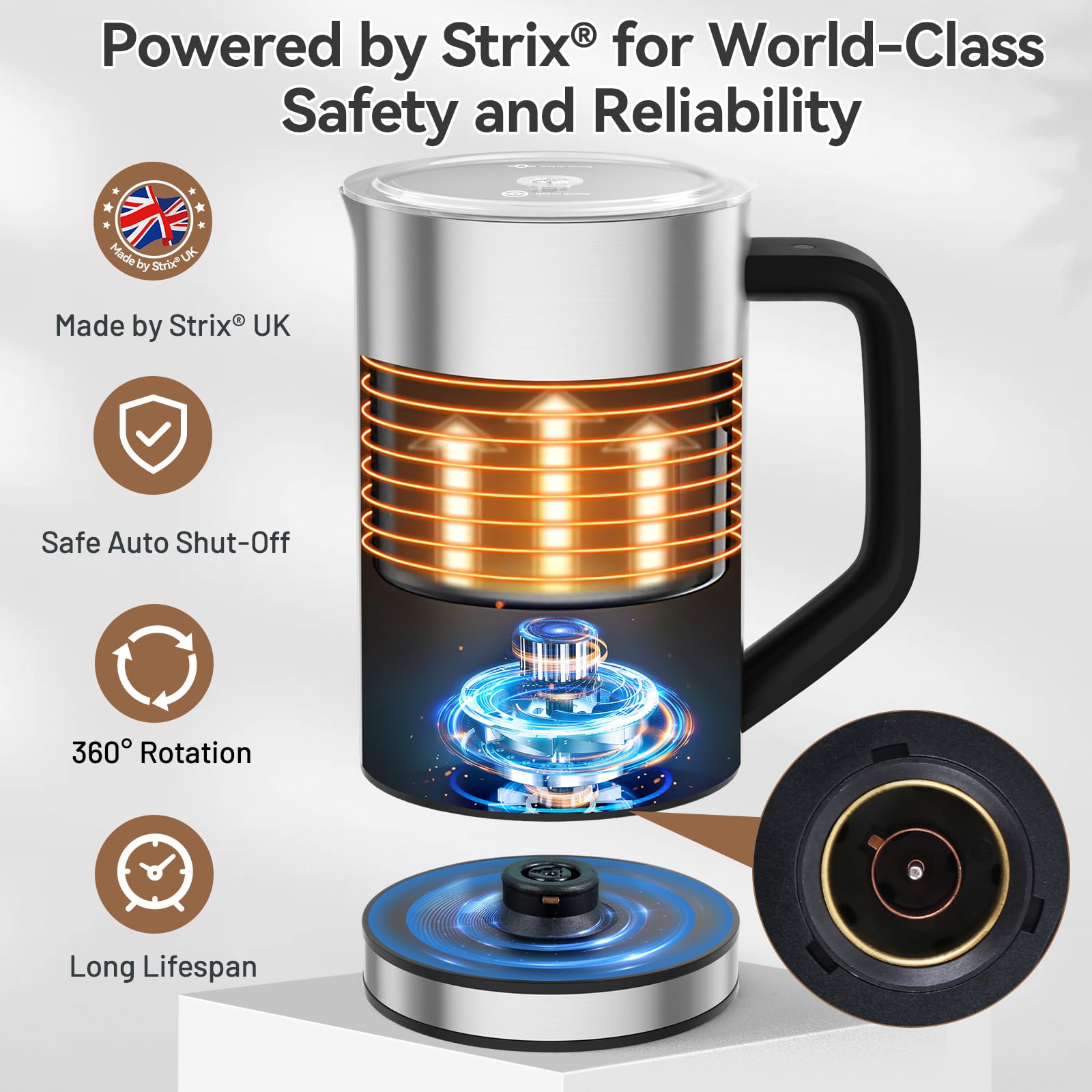 Secura Milk Frother control de un toque para comodidad diaria.