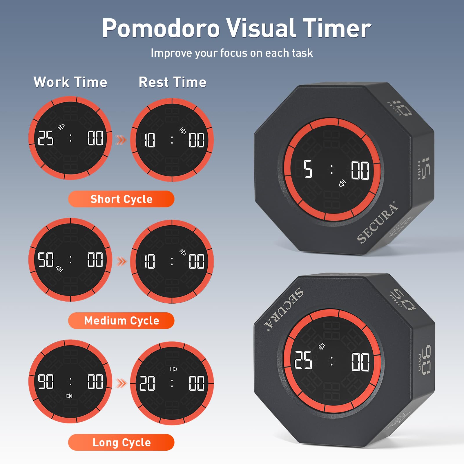 Alarma sonora del Temporizador Pomodoro Secura al finalizar.