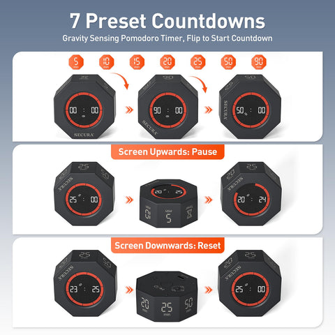 Temporizador Pomodoro Secura muestra progreso visual de 10 segmentos para enfocarte.
