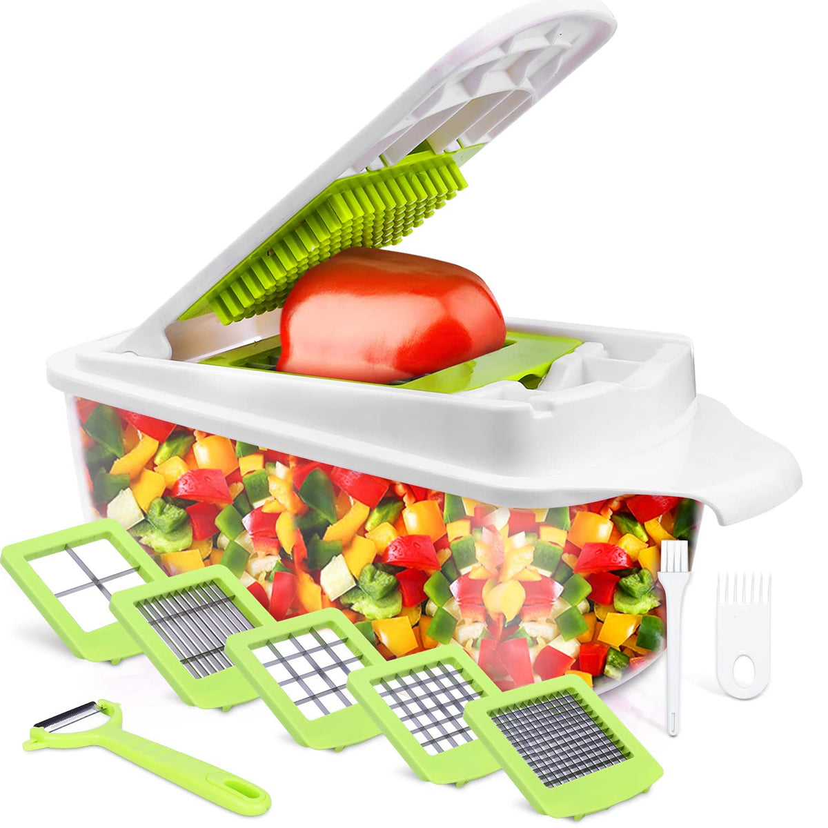 Sedhoom Direct: picadora-alimentos 5 hojas, vista exterior compacta para fácil almacenamiento.
