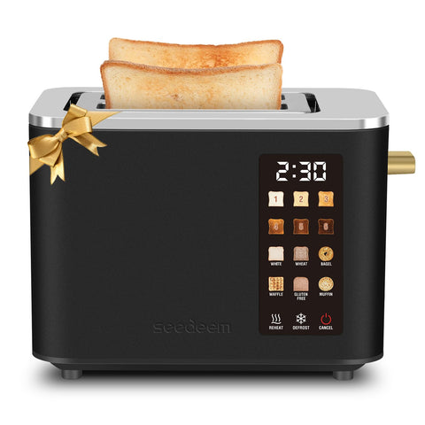 SEEDEEM Tostadora 2 Rebanadas frente en negro mate, diseño elegante para la cocina.
