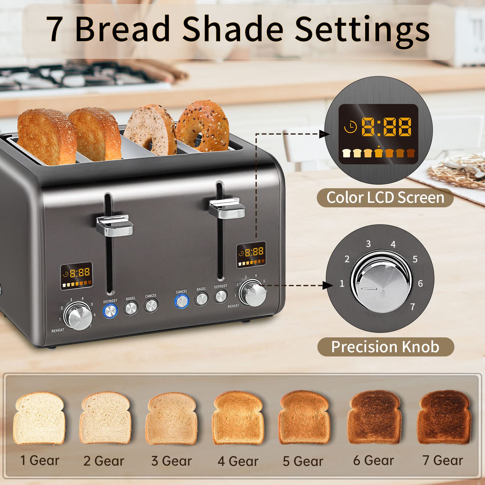 Tostadora Seedeem con controles independientes para dos panes simultáneos.