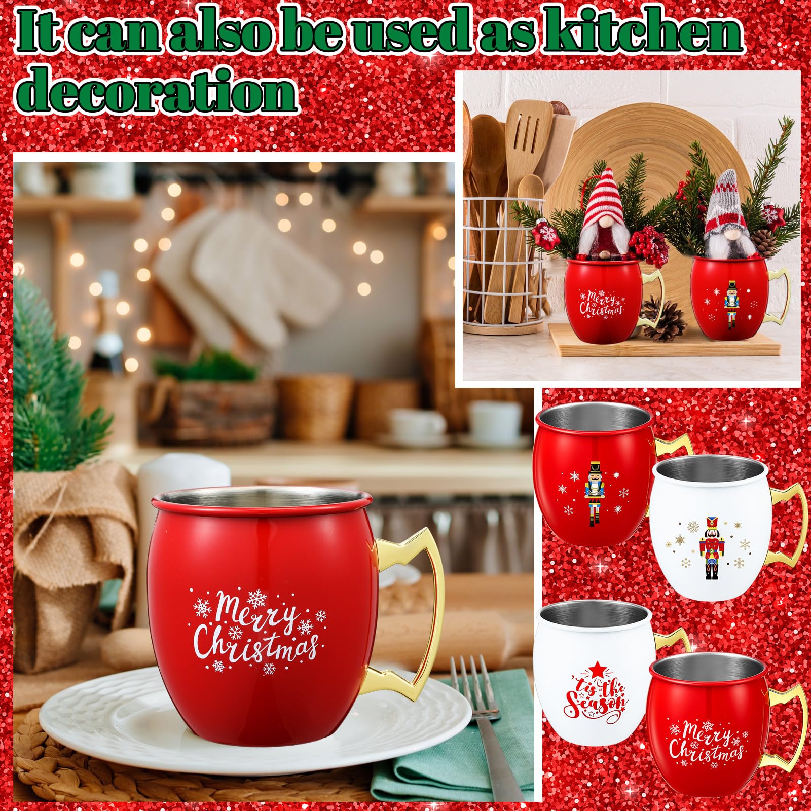 Seematn taza navideno Cascanueces 16 oz, ideal para cocteles y bebidas calientes.