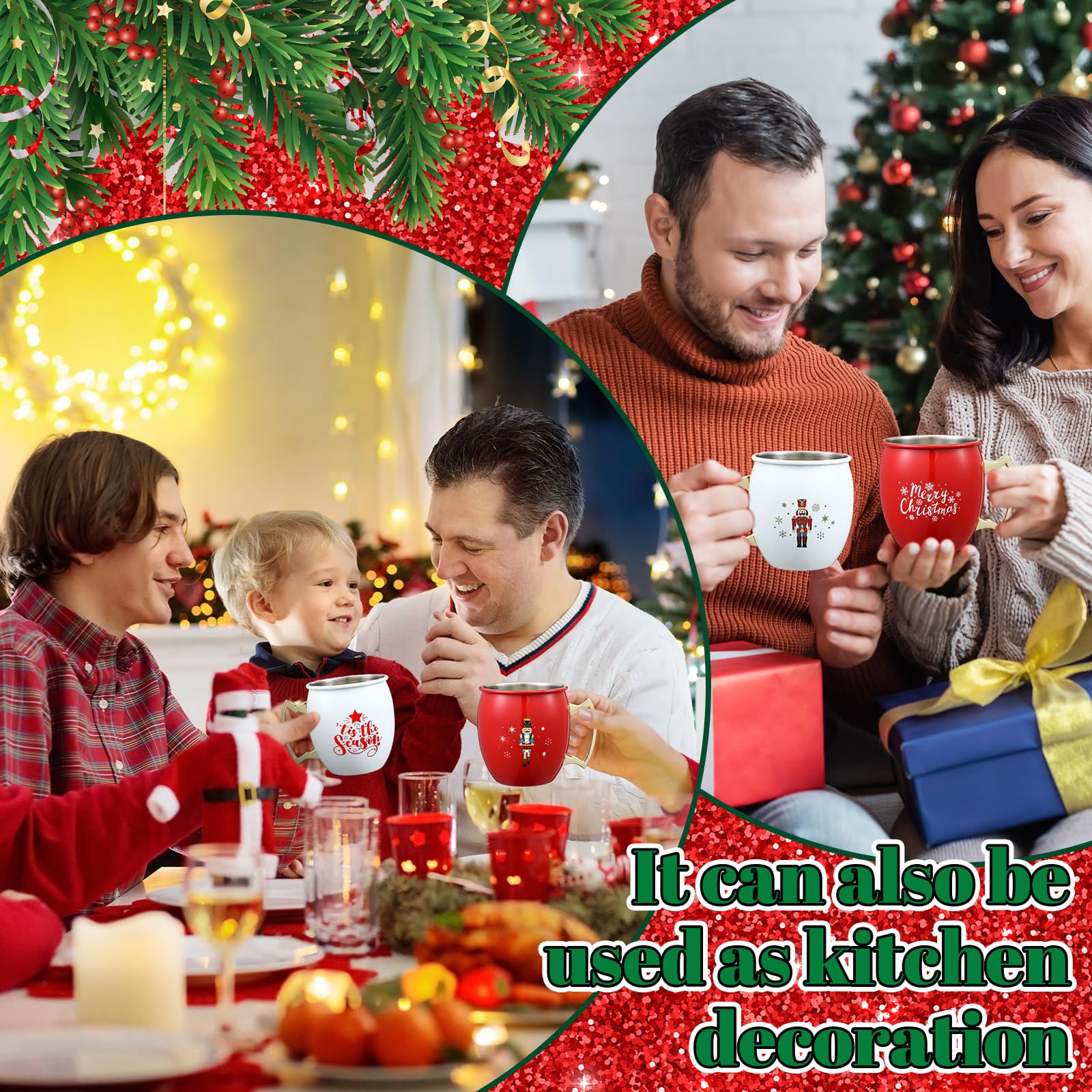 Seematn vaso navideno Cascanueces Moscow Mule 16 oz, protagonista en la mesa de fiestas.