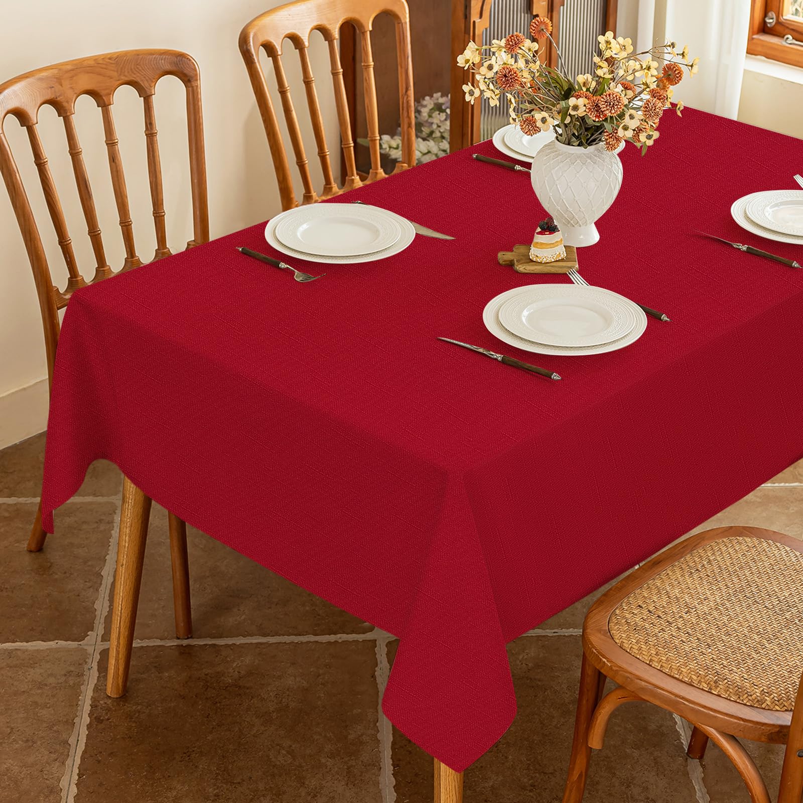 Seenus cubierta de mesa texturizada roja para fiestas, resistente a manchas.