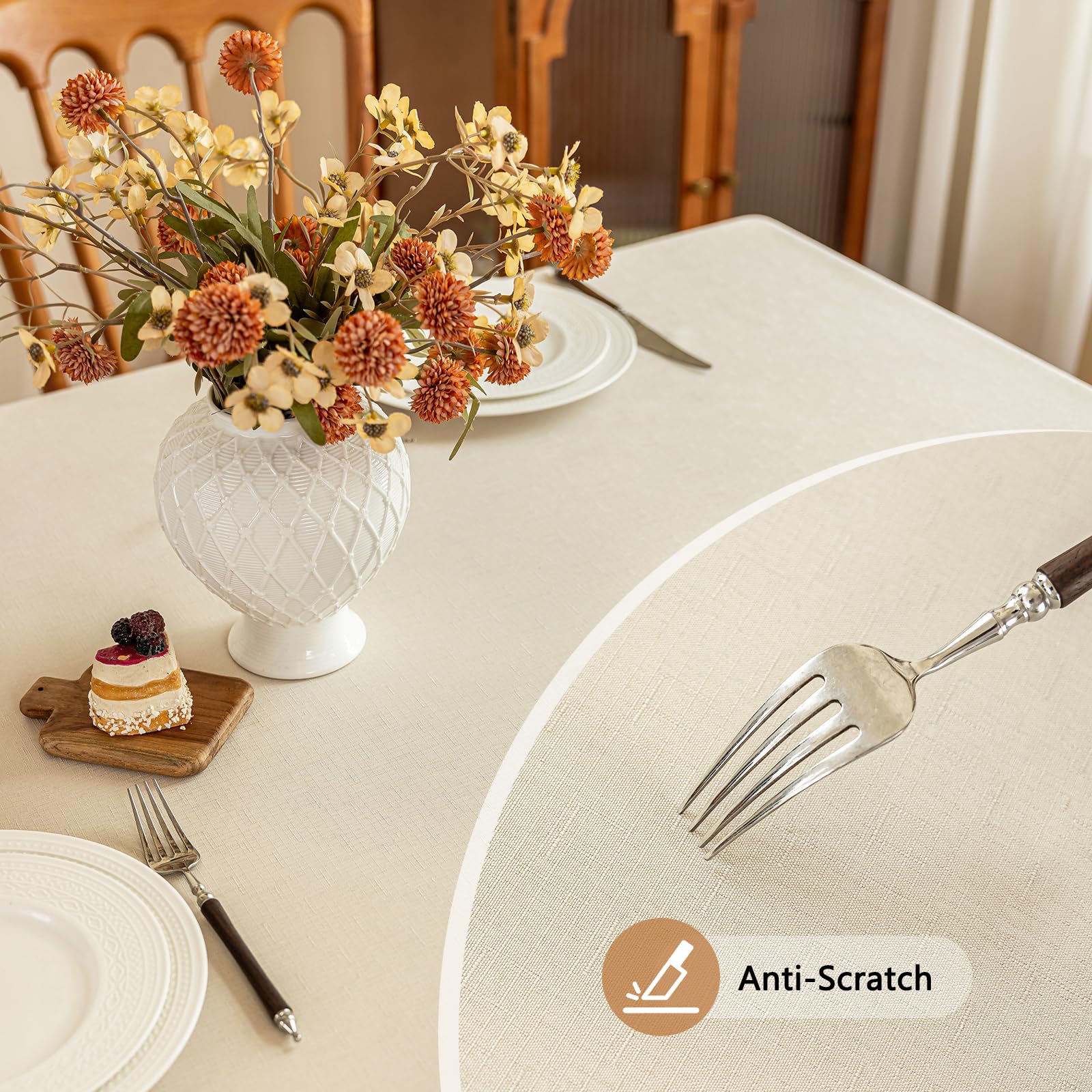 Mantel Seenus beige, limpiable; limpieza rápida ante derrames