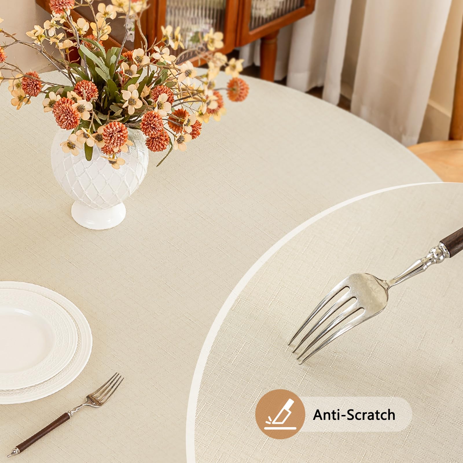 Mantel Seenus beige redondo de 60 pulgadas, perfecto para cenas formales e reuniones