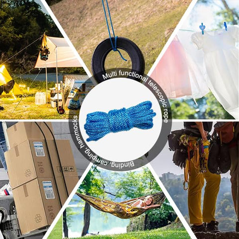 Seese escena de camping con tensor asegurando un toldo, protección contra viento