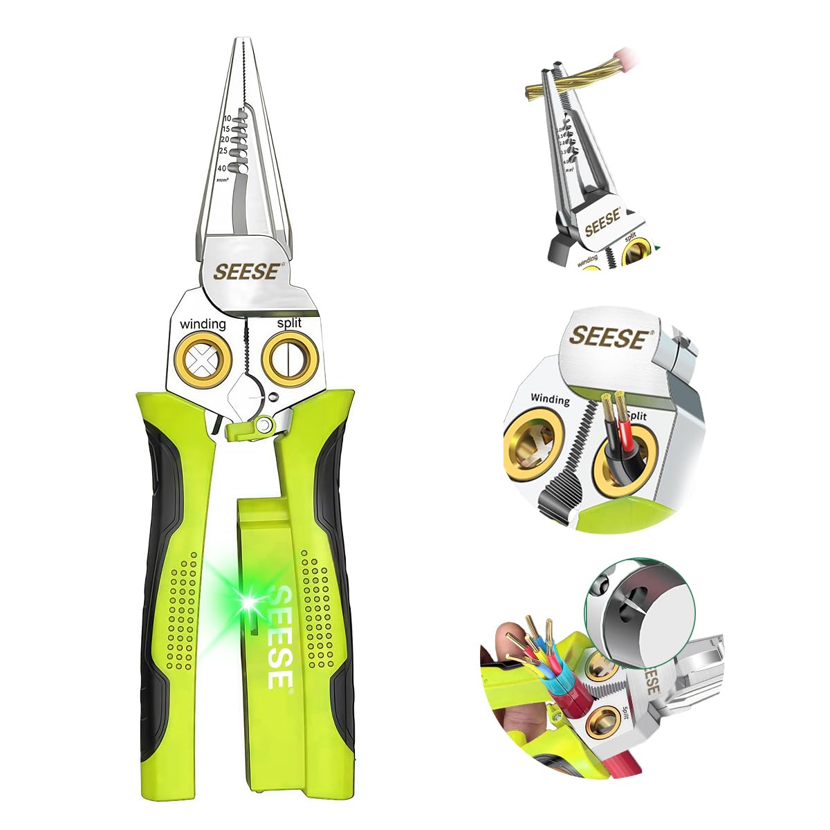Seese tenaza frontal mostrando diseño compacto y ergonomía