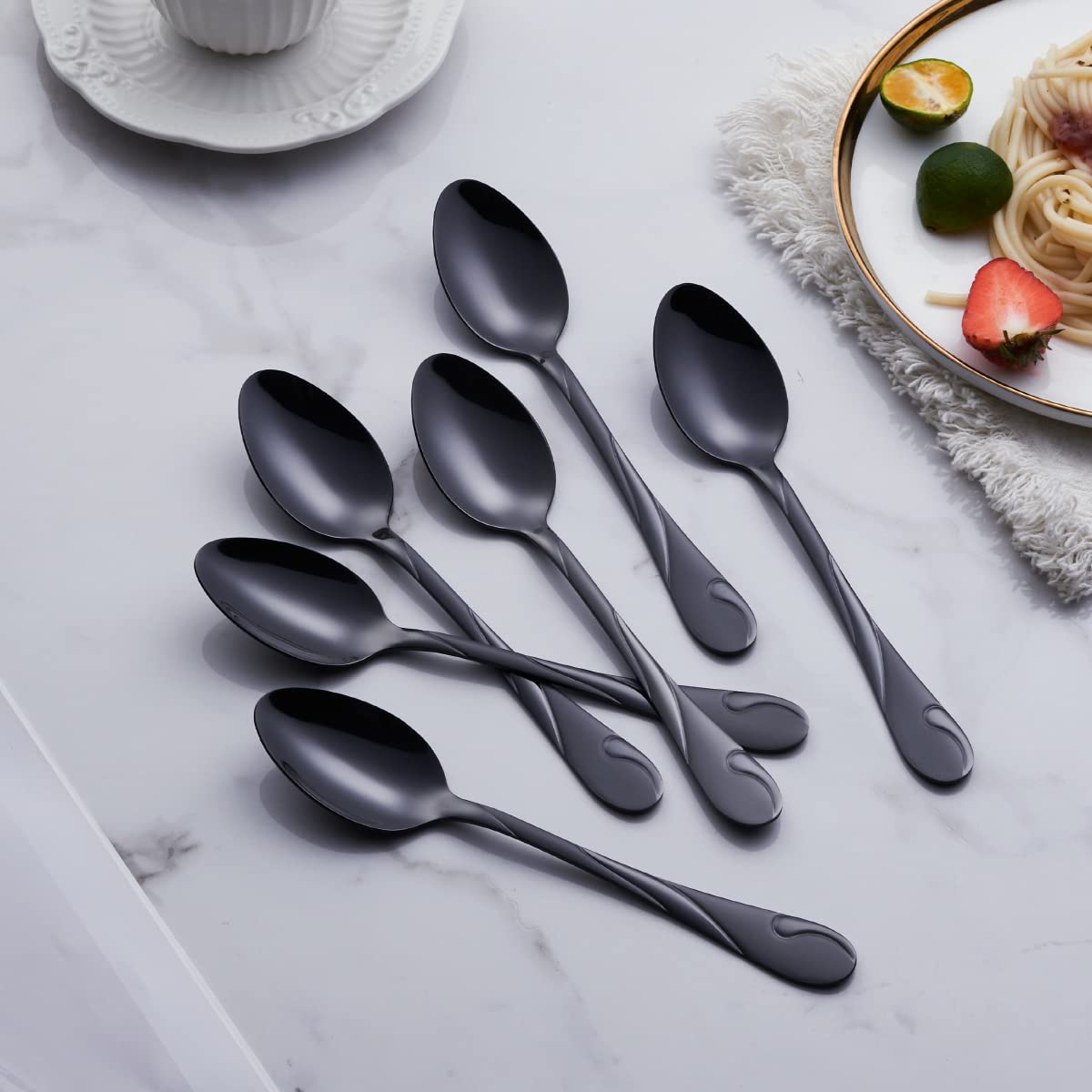 Tenedores ensalada Seeshine negro brillo listos para platos frescos