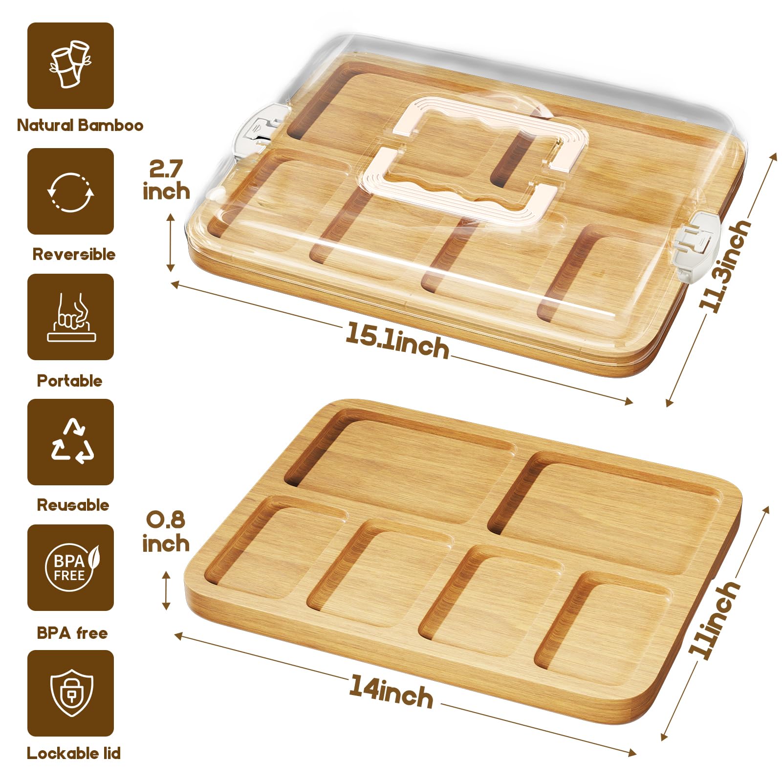 SEFILENCE Tablero bambú 14x11 para cortar y servir manteniendo sabores separados.