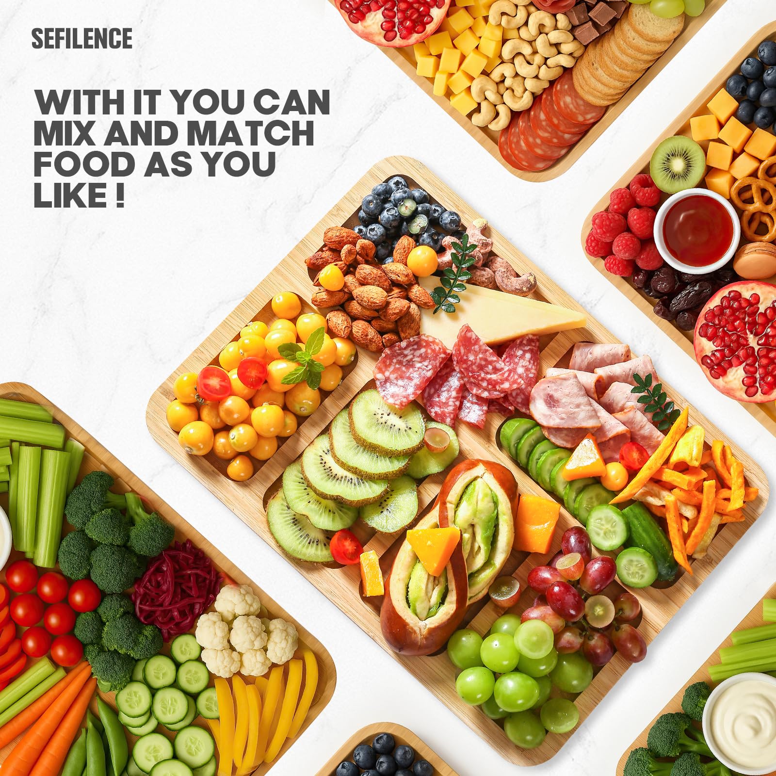 SEFILENCE Tablero de bambú resistente con superficie amplia para degustaciones.
