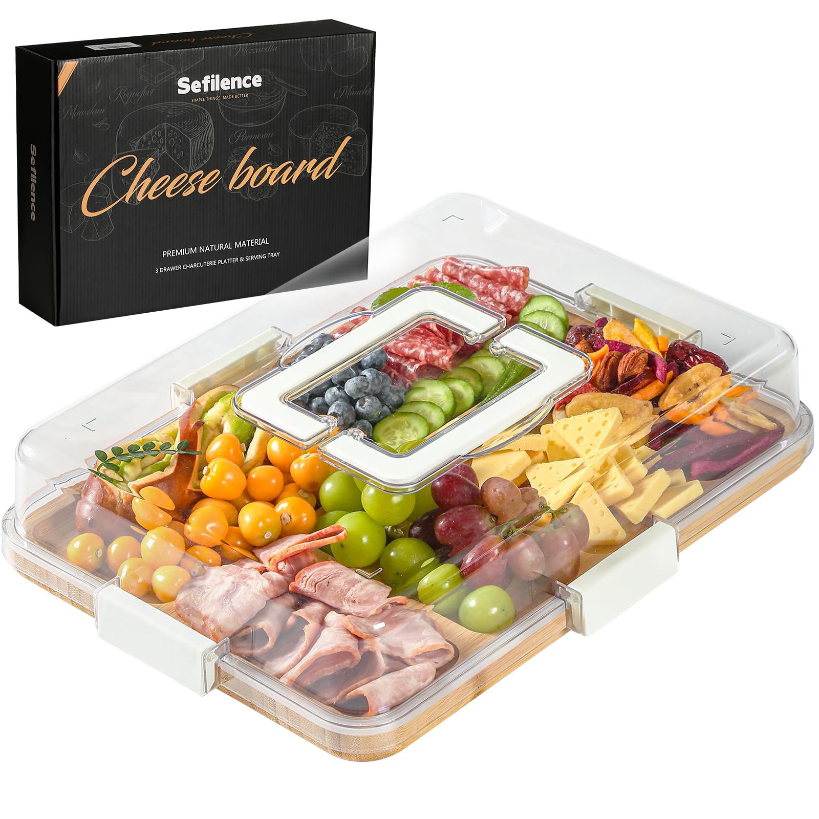 SEFILENCE Tablero de charcutería con tapa en bambú, ideal para servir con estilo.