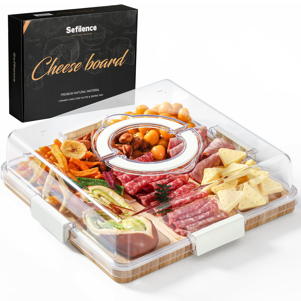 SEFILENCE tablero charcuterie con tapa transparente para conservar frescura durante la salida