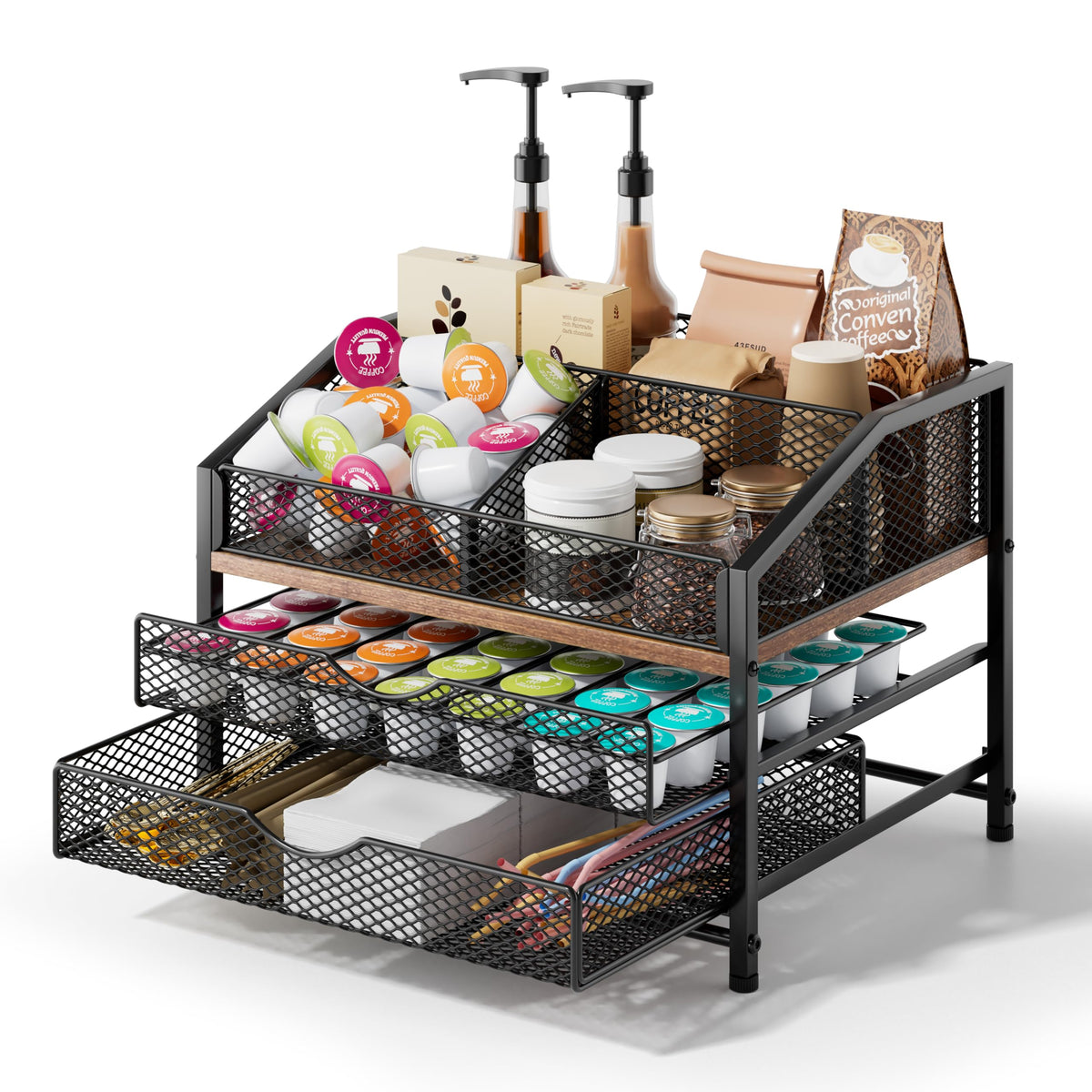 Segtenant organizador-bar-cafe sobre encimera para estación de café