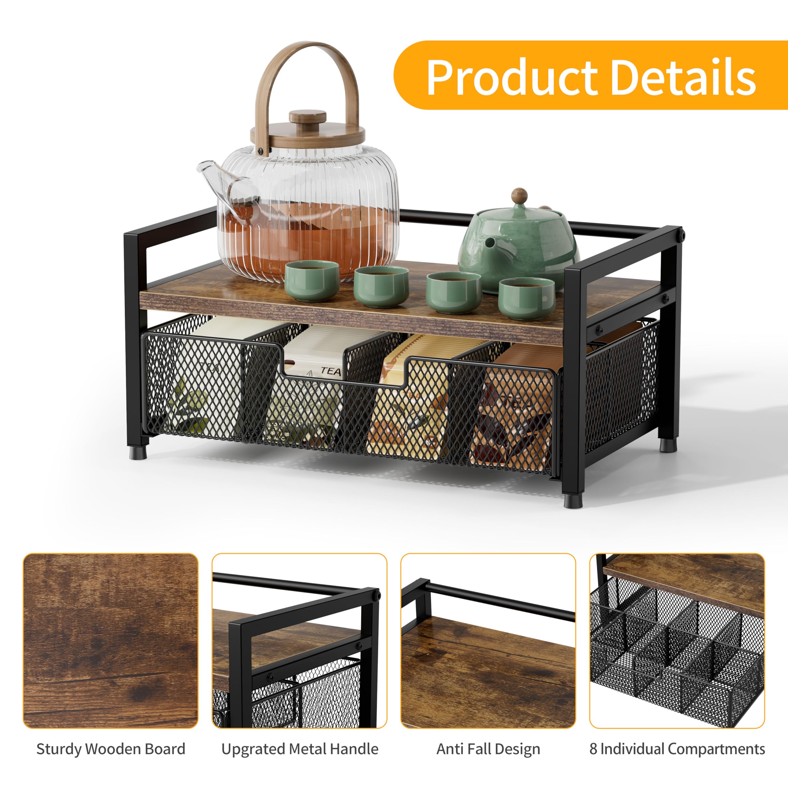 Segtenant organizador de té cajón interior para bolsitas y accesorios
