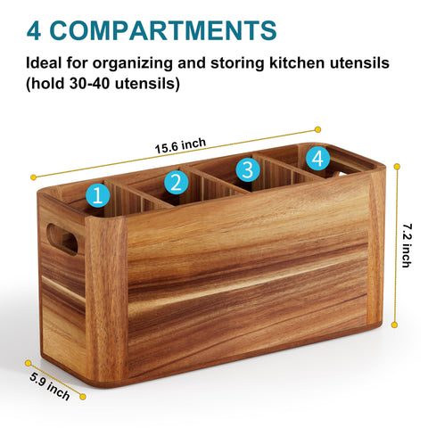 Segtenant organizador con 4 compartimentos, ayuda a clasificar herramientas de cocina.