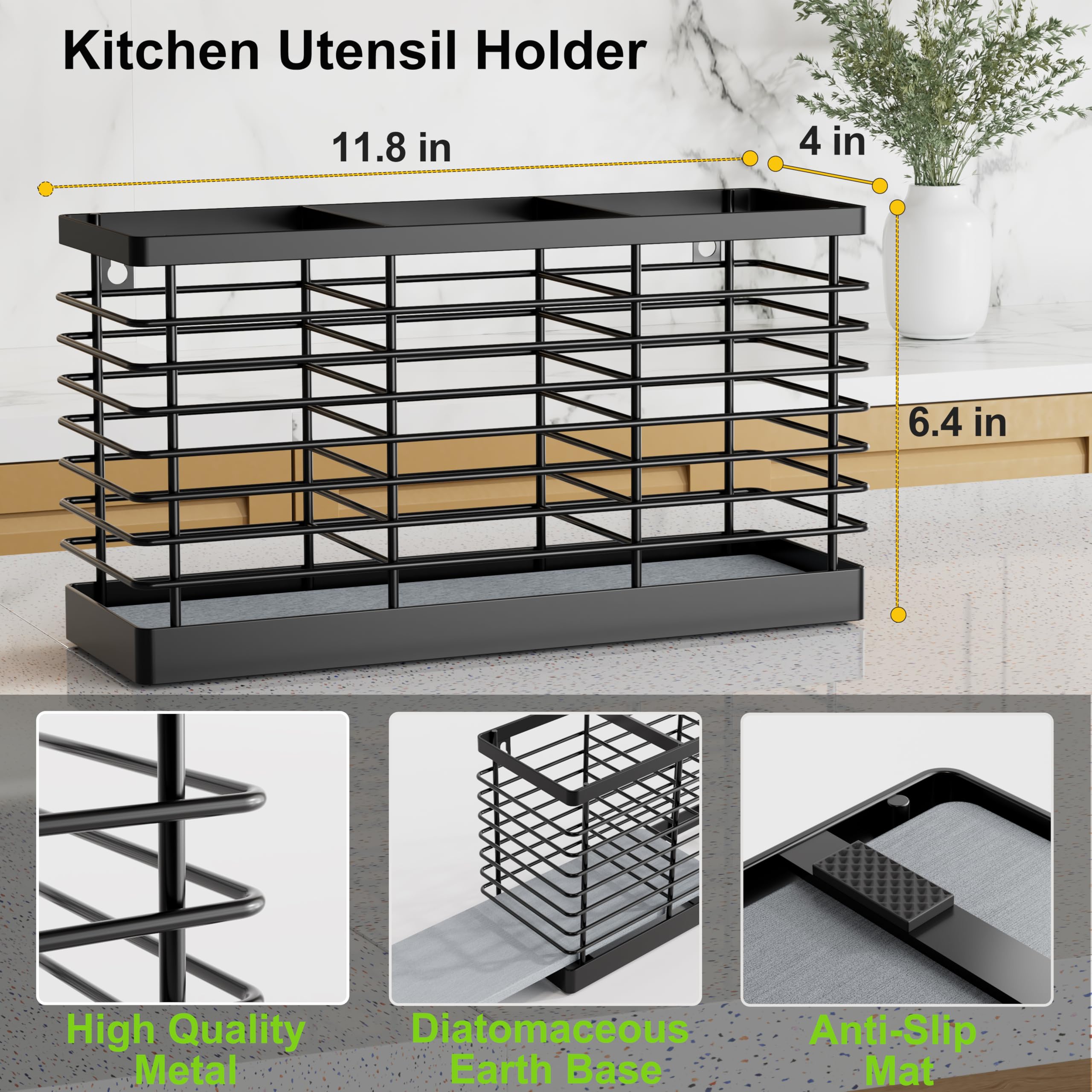 Segtenant porta-utensilios tres-compartimentos: organización amplia para cucharas y espátulas.