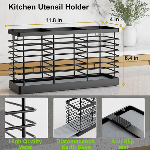 Segtenant porta-utensilios tres-compartimentos: organización amplia para cucharas y espátulas.