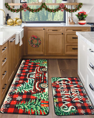 SEGXCFL Alfombra cocina Navidad camión rojo: toque clásico y cálido